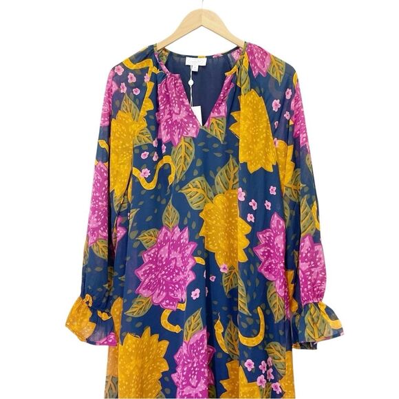 NWT Mud Pie Colleen Maxi Dress Navy Floral Ruffled Flowy Long Sleeve Size Medium - Picture 7 of 12